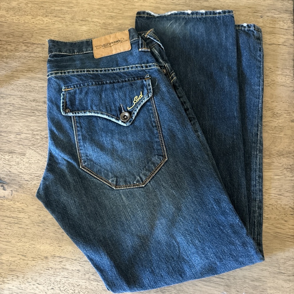 Ed Hardy Men's Straight Jeans in Blue Denim